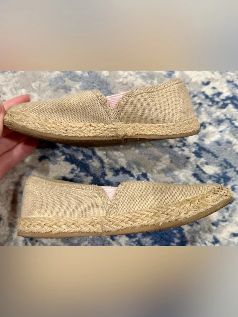 Carter's Beige Canvas Slip-On Shoes with Pink Flower & Rainbow Accent